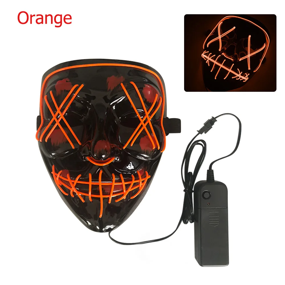 Светодиодная маска на Хэллоуин вечеринку светодиодная маска маскарадные маски неоновая маска светящаяся Косплей светодиодные маски для костюмов светодиодный провод вверх рейв - Цвет: orange Led mask