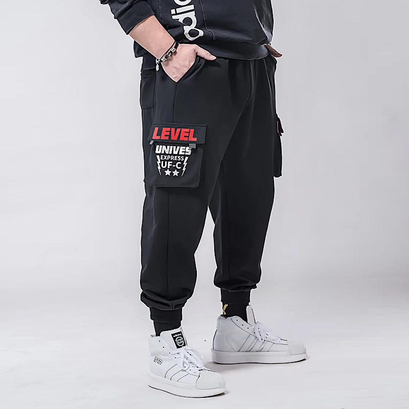 Plus size 7xl 6xl 5xl Cargo Pants Men Solid Color Black Loose Casual Jogger Pocket Elastic waist Ankle Length Trousers