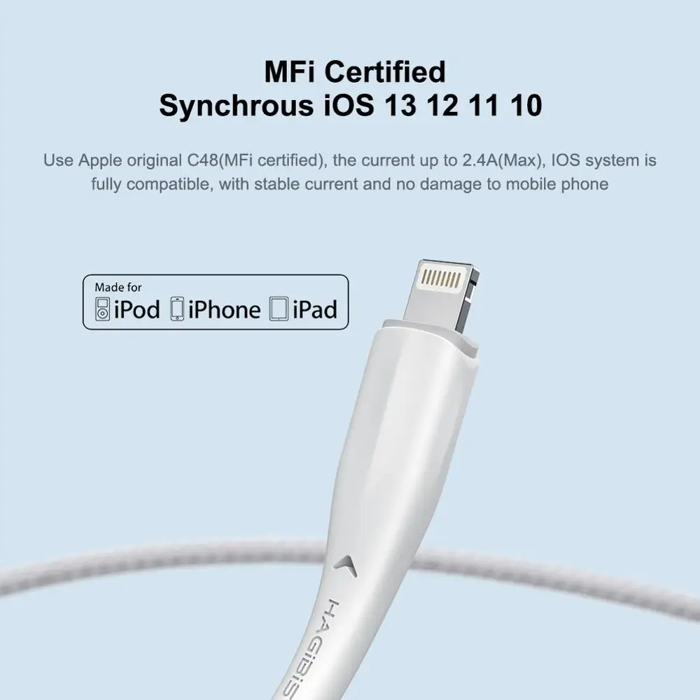 Hagibi MFi, кабель USB для iPhone 11 Pro X XS 8 2.4A быстрая зарядка, кабель Lightning для iPhone 6, USB кабель для передачи данных, зарядный кабель для телефона