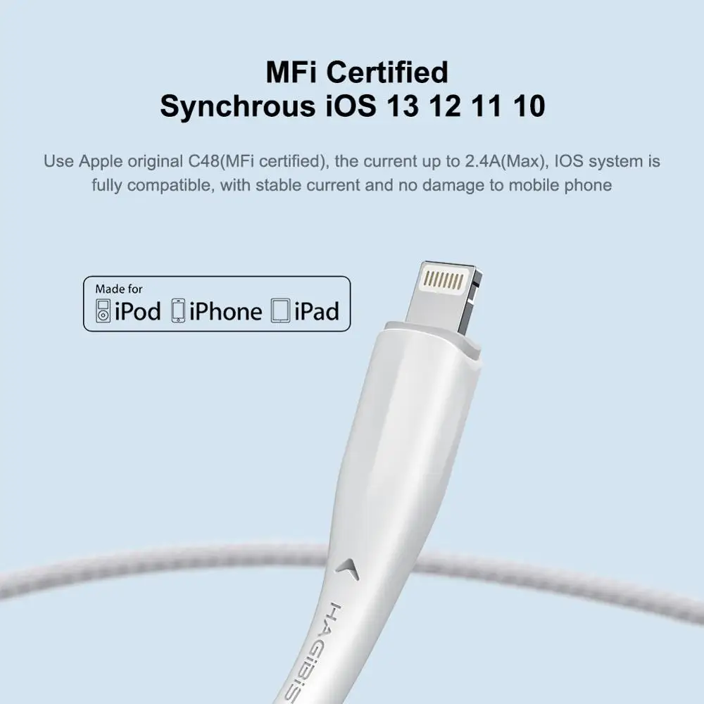 Usb кабель Hagibi MFi для iPhone 11 Pro X XS 8 2 4 А быстрой зарядки 6 передачи данных зарядный