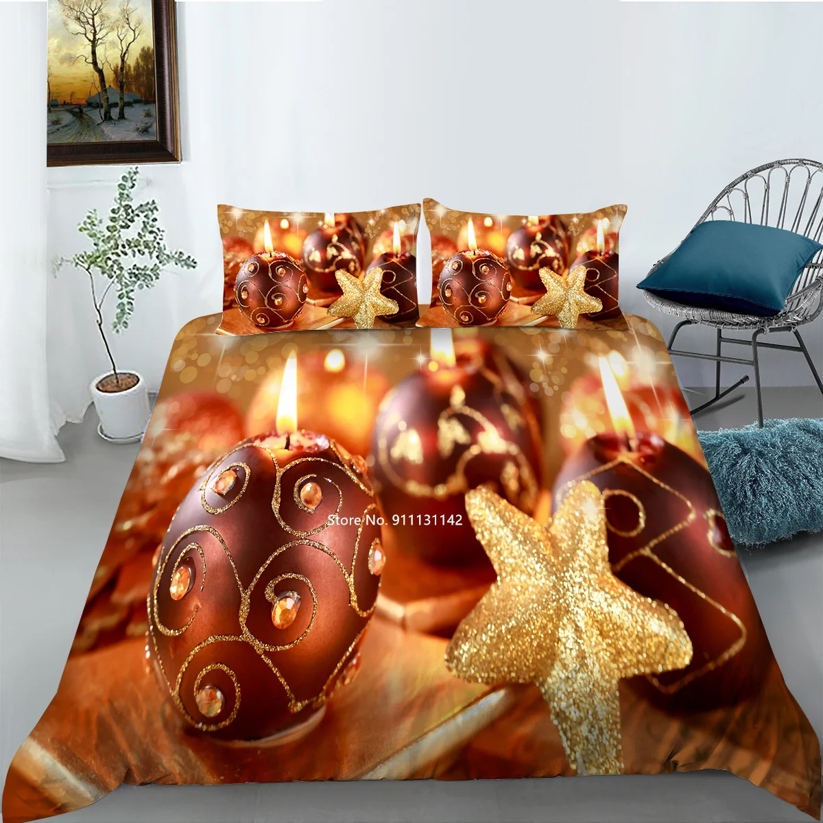 Creative Cartoon Christmas Pattern Bedding Set 3D Digital Printed Down Duvet Cover Pillowcase Multi-size Bedroom Home Textile