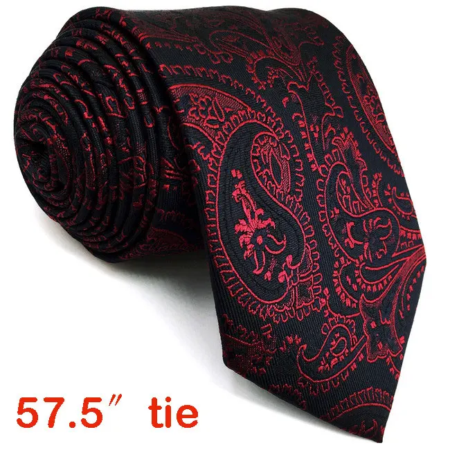 Classic Size Tie Мужской набор галстуков Пейсли черный красный Шелковый классический свадебный вечерний модный Платок для мужчин удлиненный размер - Цвет: Classic Size Tie