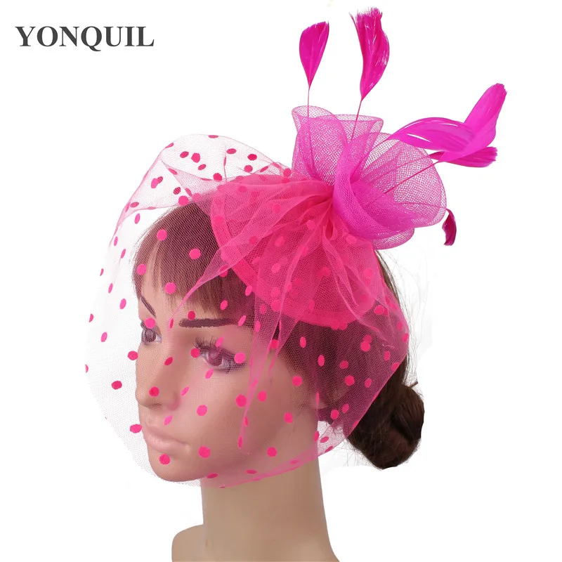 hot pink Элегантный свадебный головной убор из сетки для невесты, модные женские аксессуары для волос - Цвет: hot pink