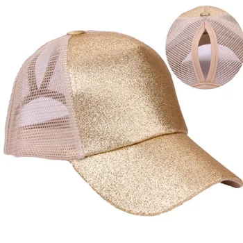 

Fashion Glitter Ponytail Baseball Cap Women Messy Bun Snapback Summer Mesh Hats Adjustable Casual Sport Sequin Hip Hop Hats