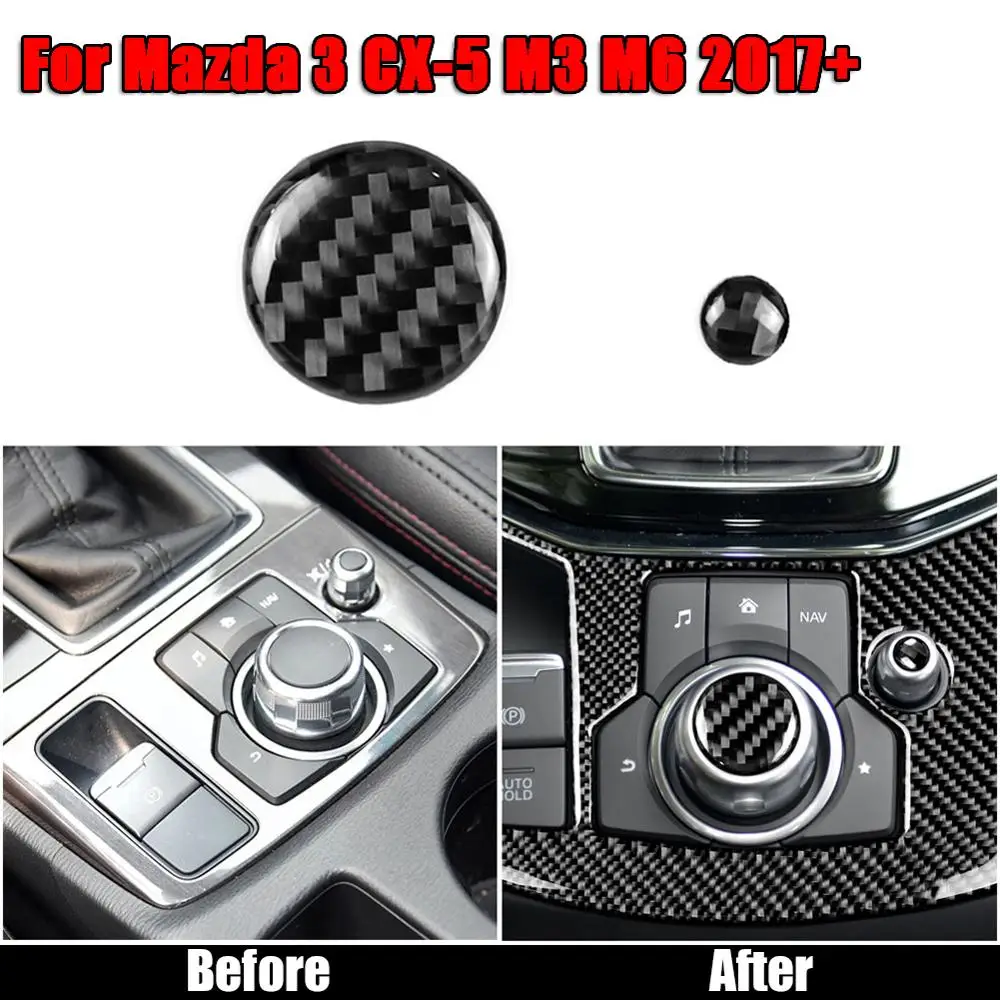 

2Pcs Carbon Fiber Control Multimedia Button Volume Cover Trim Stickers Fit for Mazda 3 CX-5 M3 M6 17+
