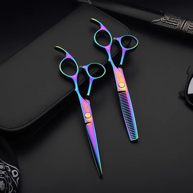 rainbow Tooth cut 6 Профессиональные Парикмахерские ножницы черные и цветные титановое покрытие плоская резка Парикмахерские ножницы филировочные ножницы для стрижки волос - Цвет: rainbow Tooth cut 6