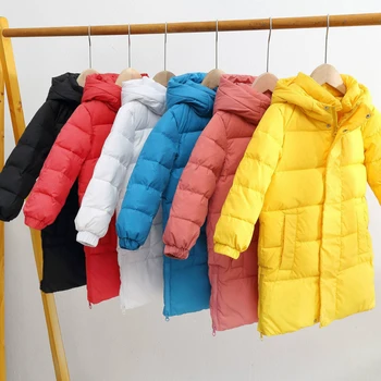 

Children's Thickened Down Jackets 2020 New Winter Boys and Girls Extended Outwears Kids Plain Color Korean Style Fashion Coats