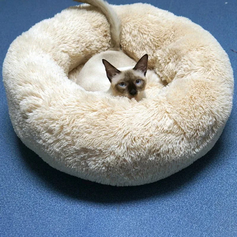 Mixing Color Long Plush Cat Nest Soft Coral Velvet Bed House Pet Sleeping Mat Winter Puppy Kennel Cat Cushion Portable Pads