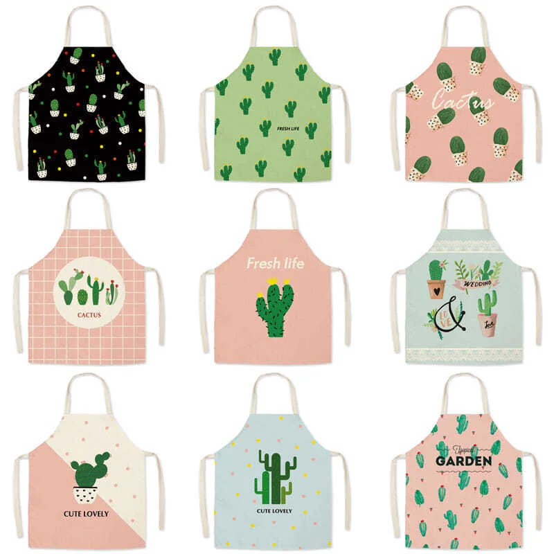 

Free Shipping cute Catus Fabric linen printed bodice overalls apron Home Cooking Baking Bibs Cleaning Tools