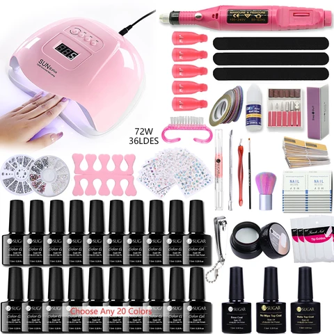 Conjunto de Gel de Unha com Qualquer Conjunto da Lâmpada Broca do Unha Arte do Unha Extensão do Prego Cores Unha Polonês Conjunto Kit 36 w uv Elétrica Conjuntos 10 – 20 Gel