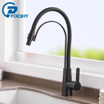 

POIQIHY Black Kitchen Faucet Pull Down 360 Rotation Sink Faucets Rubber Tube Hot and Cold Water Mixer Tap Bronze Single Hole