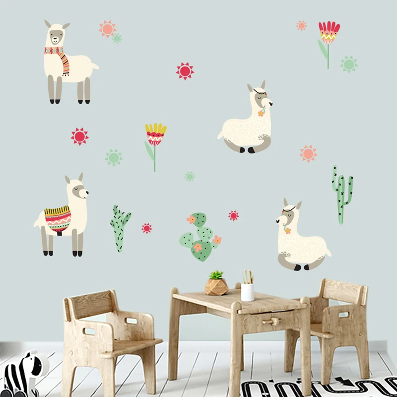 

Alpaca Cactus Wall Stickers For Kids Rooms Boys Girls Children Bedroom Home Decoration Kindergarten Nursery Stickers Wallpaper