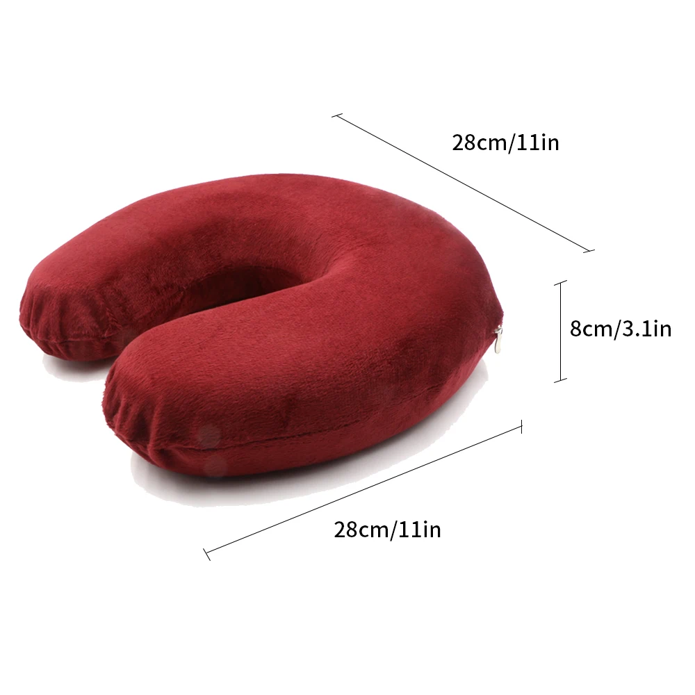 U Shaped Bed Sleep Memory Pillow Travel Pillow Air Cushion Inflatable Double Sided Flocking Cushion Car Plane Hotel Head Rest - Цвет: Wine Red 28x28x8cm