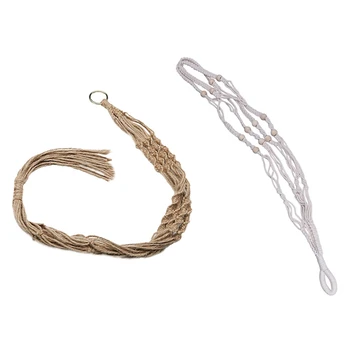

NEW-4 Pcs Macrame Plant Hanger Indoor Outdoor Hanging Planter Basket Jute Rope 4 Legs 41 Inch & 35 Inch