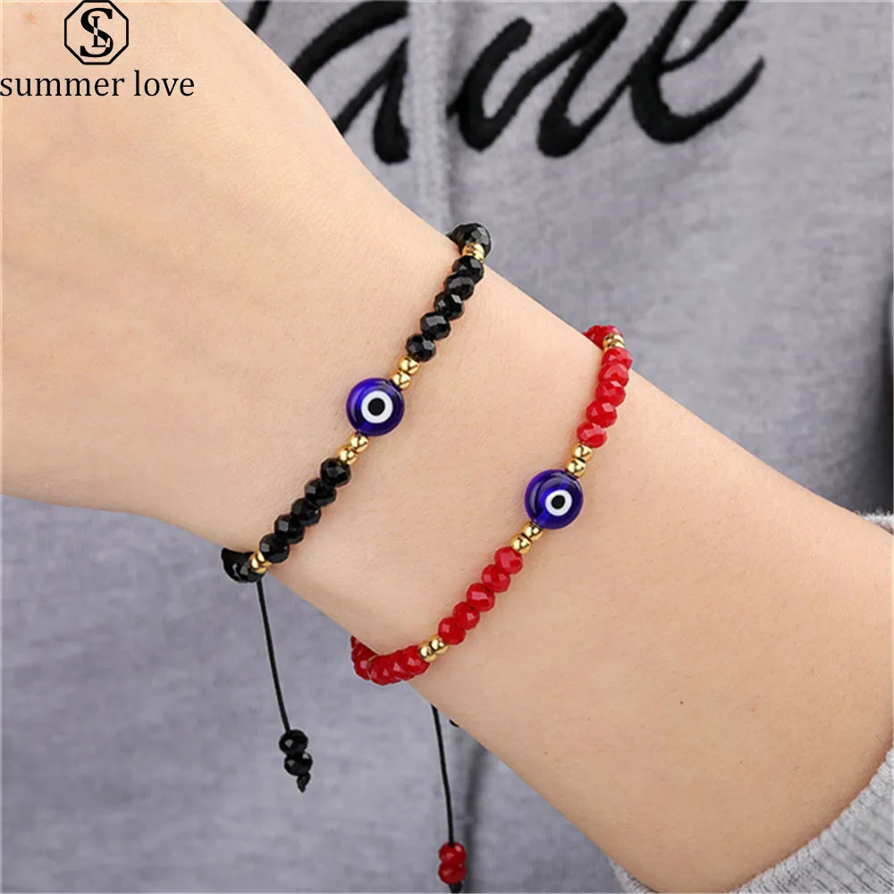 AmuletEvilNazarEyeBraceletHandmadeRopeStainlessSteelBeadCrystalBraceletsforWomen