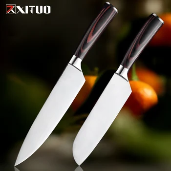

XITUO Chef Knife Set 2PCS Stainless Steel Kitchen Knife Sharp Japanese Santoku Meat cleaver Sliced Salmon Sushi Knife Tool Gifts