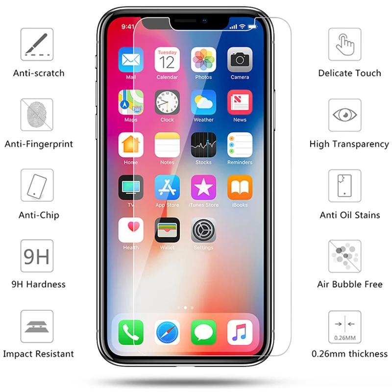 

9H Tempered Glass For iPhone SE 5 5S 5C 6 6S Plus Screen Protector 7 8 Plus X XS Max XR 11 Pro Max Screen Protective Film
