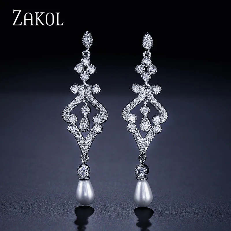 ZAKOL модный белый цвет комплект ювелирных изделий имитация жемчуга капли воды амулеты женские ювелирные изделия для вечерние FSSP265 - Окраска металла: Only Earrings