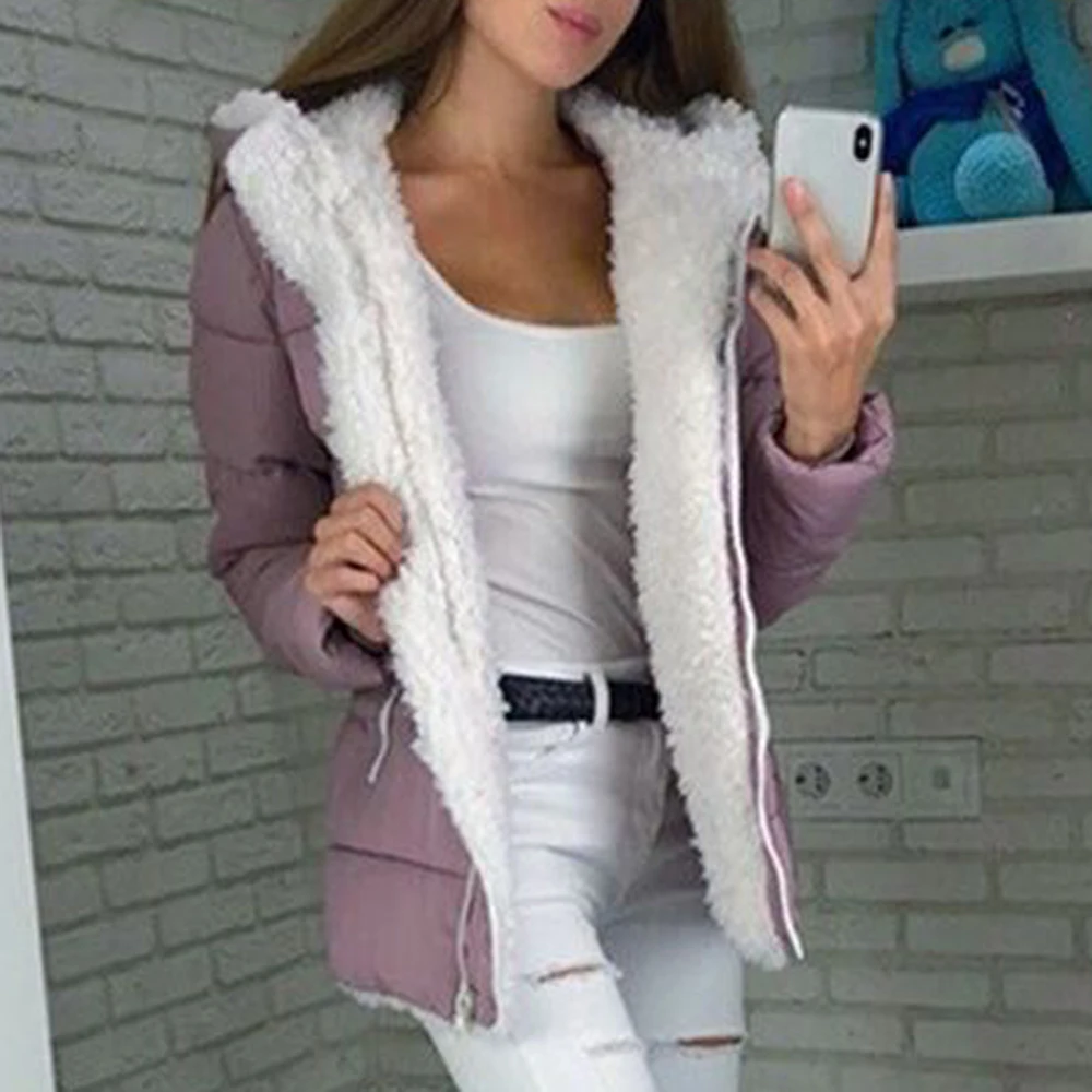 Женское зимнее теплое однотонное пальто, модное Брендовое плюшевое пальто, куртка с длинным рукавом, Женское пальто на молнии, Женская Смешанная уличная одежда