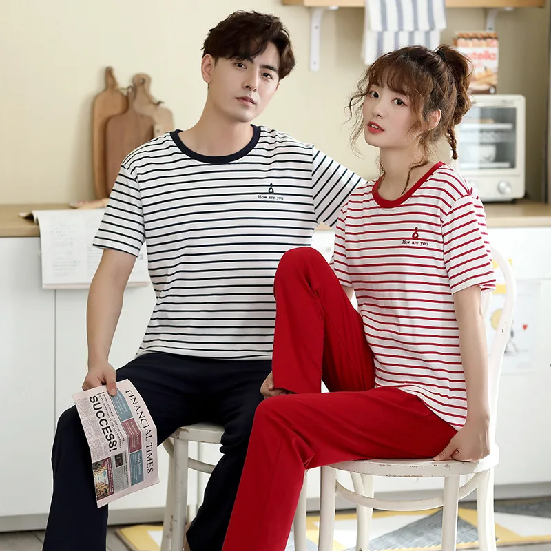 

Peach Scent Summer Couples Pajamas Summer Pure Cotton Men's Homewear Set Korean-style Cute Nightgown WOMEN'S Short Sleeved Thin