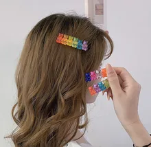 Presilhas de cabelo em acrílico com forma de urso, presentes de cabelo em estilo coreano colorido de doces, presentes com acessórios de cabelo de desenhos de animais, mulheres e meninas, 2020