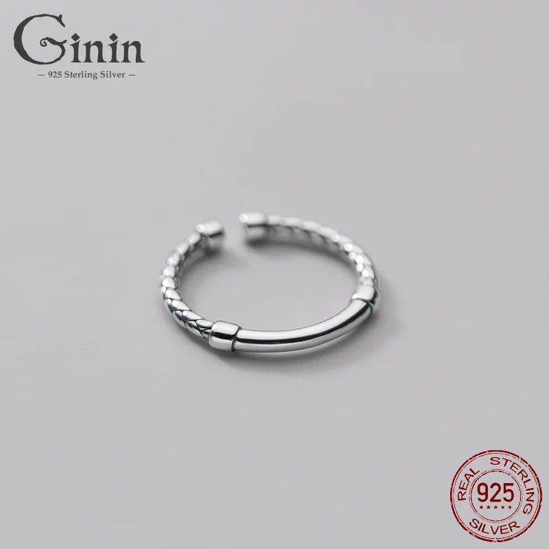 

Ginin Simple Pattern Line 925 Sterling Silver Ring for Women Man 2021 Trendy Cool Fashion Vintage Thai Silver Party Gift Jewelry