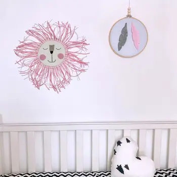 

Cartoon Lion Hanging Decorations Cotton Thread Weaving Animal Head Wall Ornament Kids Room Wall Home Accessory