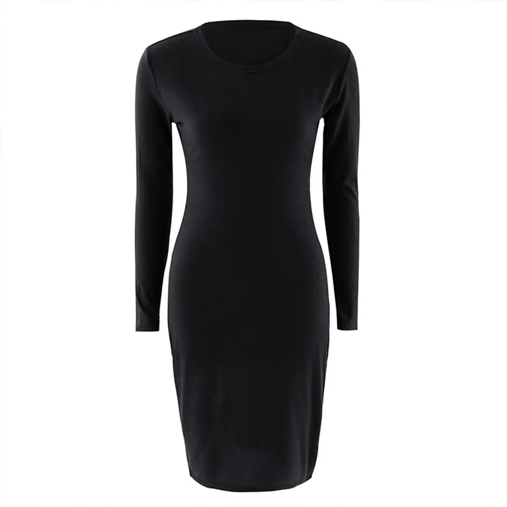 Long sleeves black Осенне-зимнее женское платье Vestido с длинным рукавом, тонкое облегающее короткое платье с длинным рукавом, туника с вырезом лодочкой, Повседневное платье-карандаш, Прямая поставка - Цвет: Long sleeves black