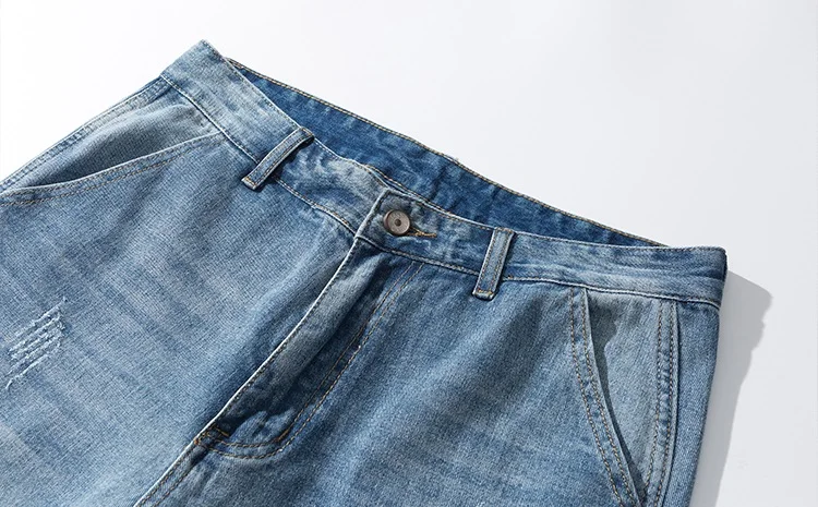 Yasword весна осень для мужчин Необработанный подол прямые Синие рваные джинсы свободные удобные джинсовые брюки повседневные Модные