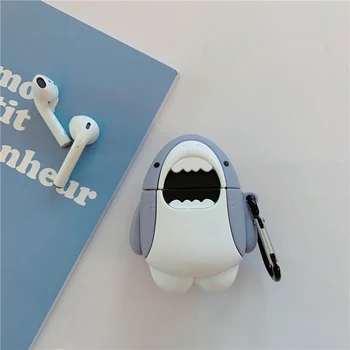 

For AirPods Case Cartoon Funny Shark Pattern Protection Silicone Case Cute For Airpods 2 Case Bluetooth Earphone Case Wiht Hook