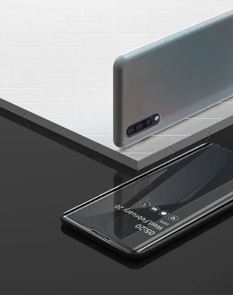 Для samsung Galaxy A50 A70 A30 A20 A750 A7 модный зеркальный тонкий кожаный чехол-книжка для мобильного телефона