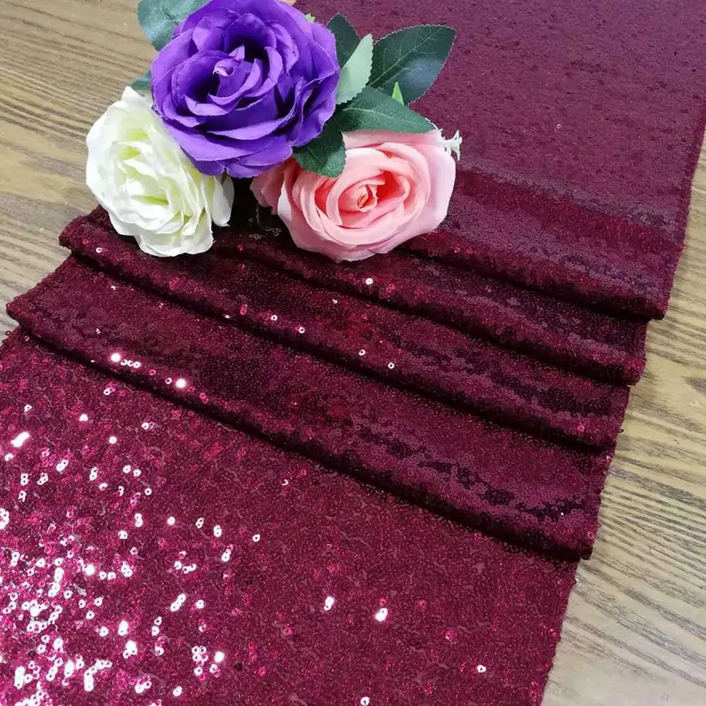  120Inches Sequin Table Runner Burgundy Christmas Table Decoration Table Runners for Dining Table-M1