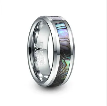 

8mm Wide Steel Color Wedding Band Tungsten Carbide Ring Inlaid Abalone Shell Tungsten Steel Ring Men's Ring Male Anillos