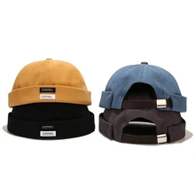 Hommes Femmes Rétro Dôme Melon Brimless Bonnet Bonnet Unisexe Skullcap Marin Coton Mécanicien À La Mode Couleur Élastique Panneaux Docker Chapeau Homme 