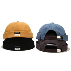 Hommes Femmes Rétro Dôme Melon Brimless Bonnet Bonnet Unisexe Skullcap Marin Coton Mécanicien À La Mode Couleur Élastique Panneaux Docker Chapeau Homme 