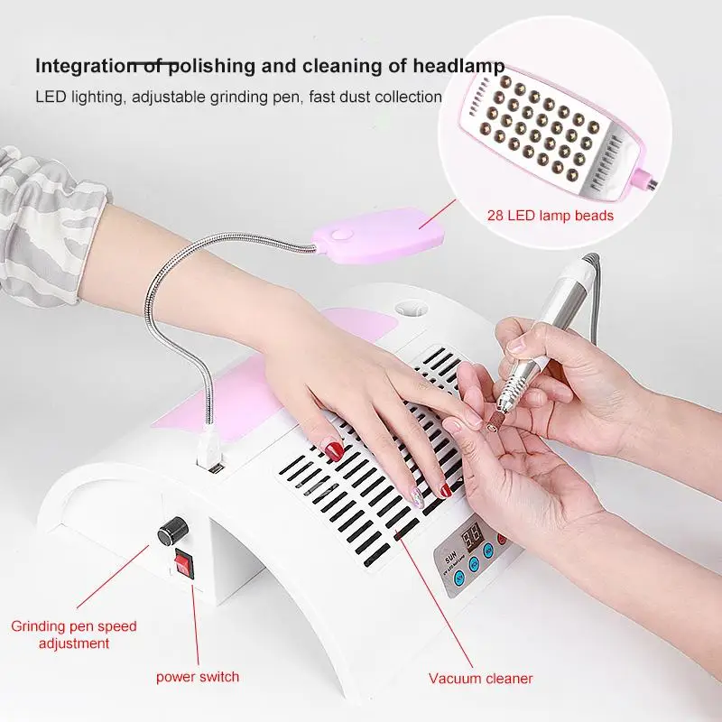 전기 네일 폴리셔 진공 청소기, UV LED 네일 램프, 전문 네일 장비, 5 인 1, 60W