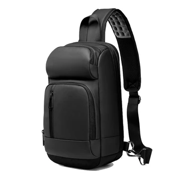 

Black Male Chest Packs Men's USB Charging Casual Shoulder Crossbody Bags Water Repellent Fashion Travel Messenger Bag