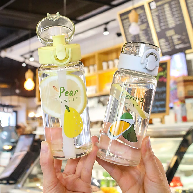 

320ml Kawaii Sweet Fruits Glass Water Bottle With Straw Creative Cute Cartoon Animal Kids Drinking Bottles Leakproof Travel Cup