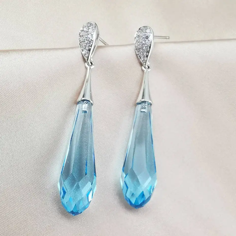 blue Синие Австрийские импортные Кристальные элегантные изящные свадебные ювелирные изделия женские висячие серьги - Цвет камня: blue