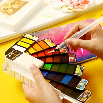 

18/25/33/42 Colors Professional Solid Watercolor Paint Set Fan Design Foldable with a Brush for Outdoor