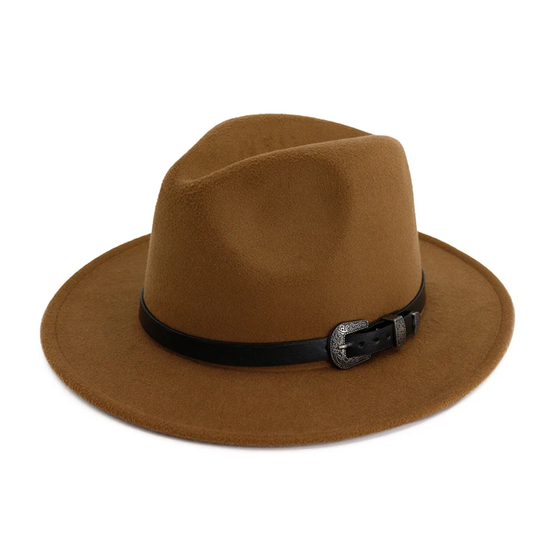 Khaki Fedora FS, 12 цветов, черная фетровая шляпа для мужчин с широкими полями, фетровые шляпы Трилби, женские шляпы цвета хаки, розовый, красный, джазовая шляпа, сомбреро, Mujer - Цвет: Khaki Fedora