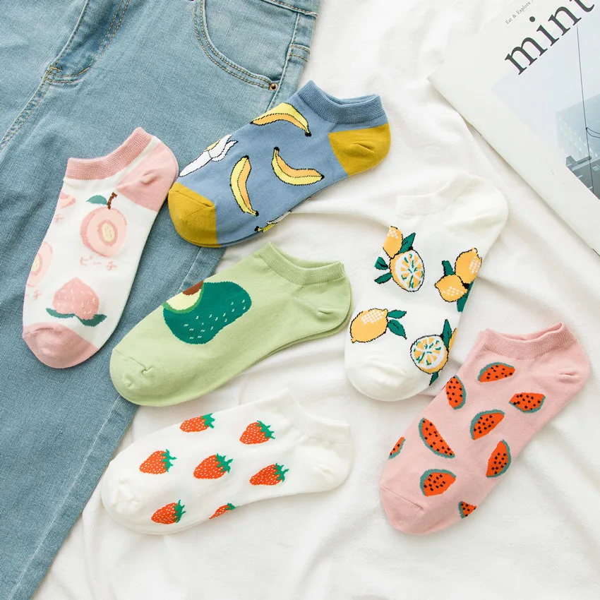 

Socks ins tide spring and summer new thin cotton pure socks avocado green boat socks fruits and vegetables color Japanese socks