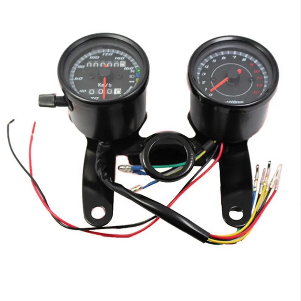  Vintage Klassische Schwarz LED Motorrad meter GN CG refit Doppel meter Kilometerzähler Tachometer M