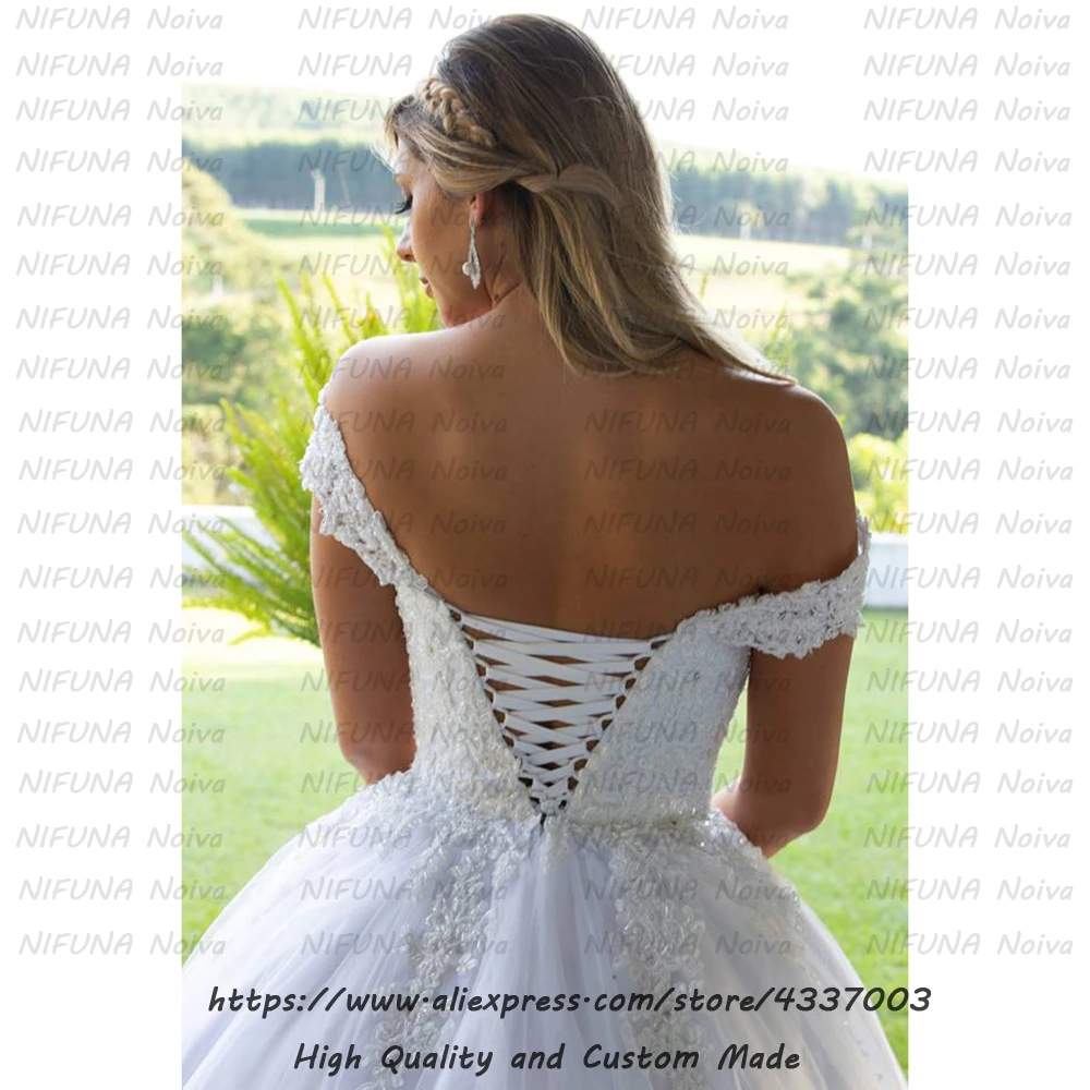 Vestido de Noiva Renda с открытыми плечами Свадебные платья Trouwjurk Романтический Жемчуг Кружева бальное платье свадебное платье Robe Mariee