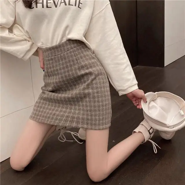 

Клетчатая осенне-зимняя женская юбка А-силуэта с завышенной талией, женские юбки, юбки