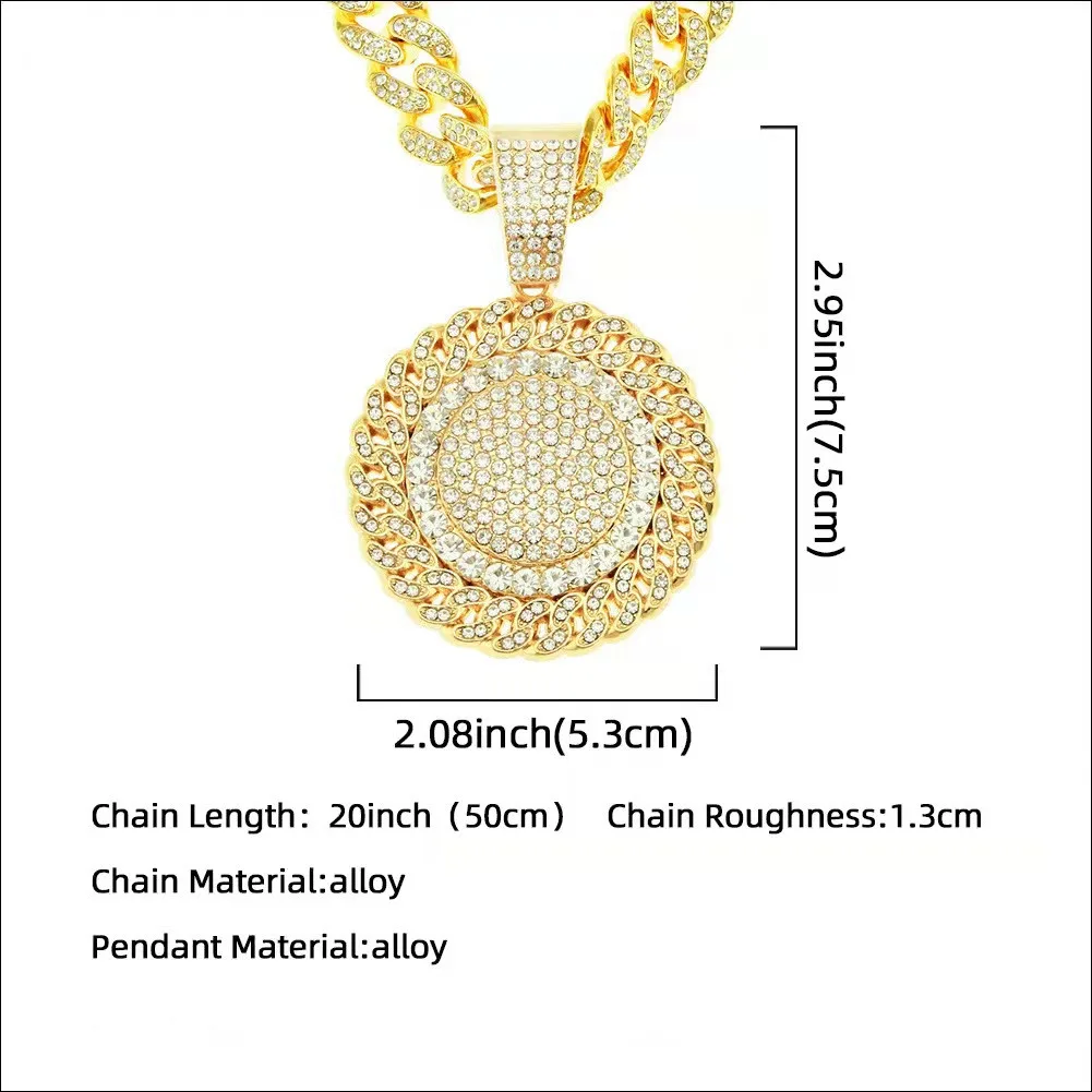 2pcs Iced Out Watches Necklace Pandents Rhinestone 13MM Miami Cuban Chains Bling Rapper Luxury Gold Wristwatch Men Jewelry Set