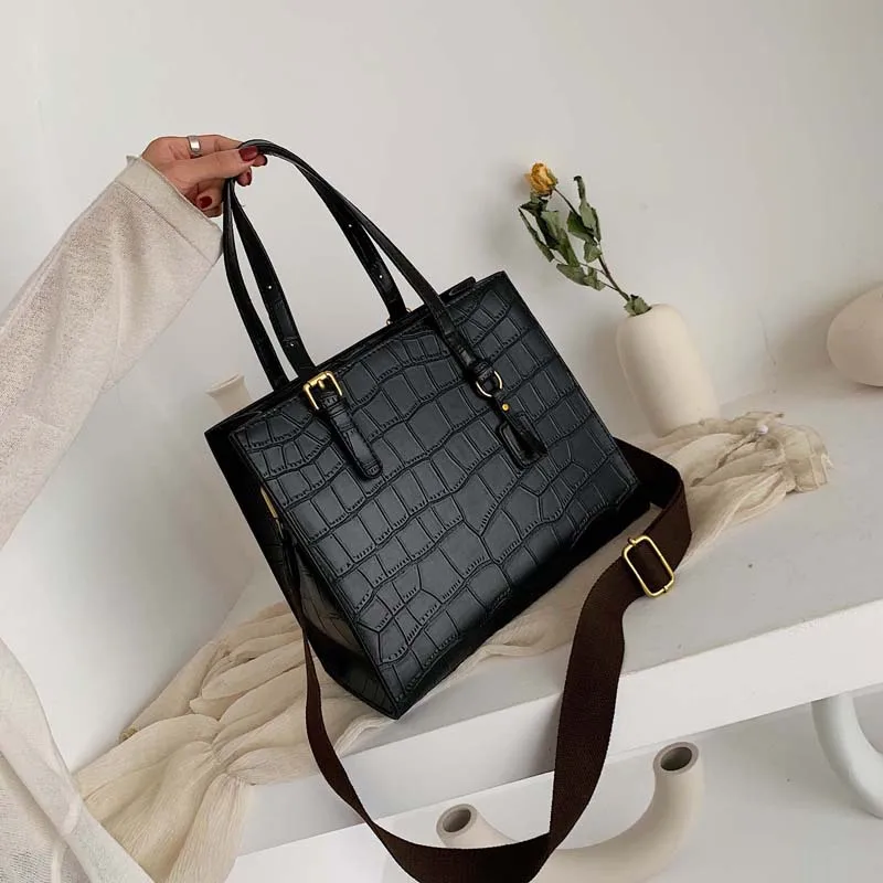 Модная крокодиловая женская сумка, Ретро стиль, ПУ кожа, сумки через плечо, большая вместительность, Дамский портфель, сумка для женщин, клатч, кошелек - Цвет: black