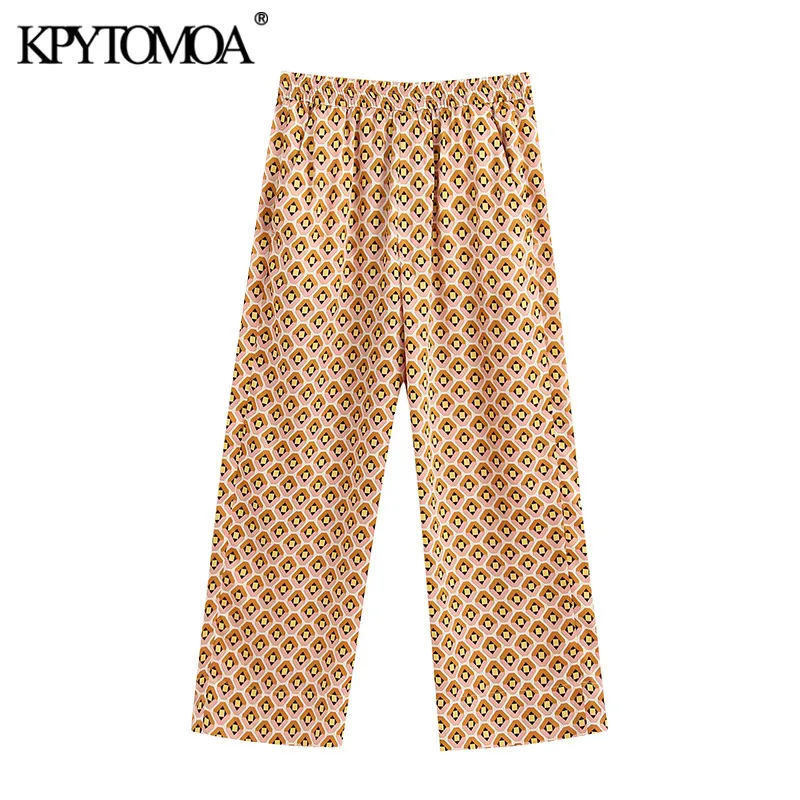 KPYTOMOA Women 2020 Chic Fashion Geometric Print Pants Vintage High Elastic Waist Side Pockets Female Ankle Trousers Pantalones KPYTOMOA Women 2020 Chic Fashion Geometric Print Pants Vintage High Elastic Waist Side Pockets Female Ankle Trousers Pantalones