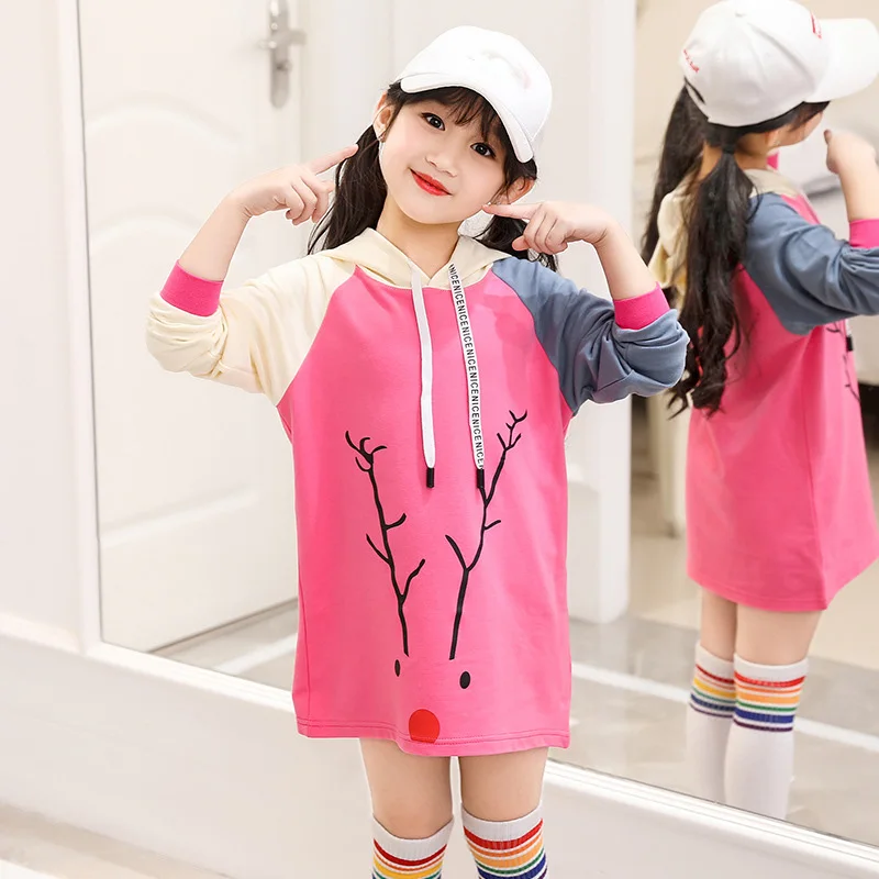 Autumn Sweatshirt Dresses Girls Clothing Cotton Long Sleeve Baby Girls Sweatshirt Dress for Kids Clothes - Цвет: pink