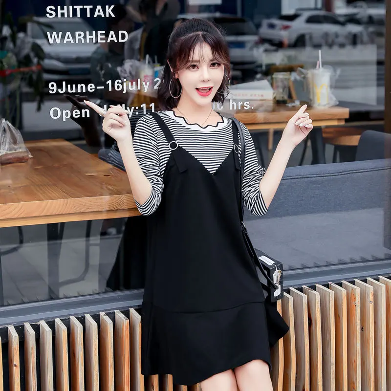 

Pregnant Women Autumn Fashion Models 2018 New Style Maternity Clothes Tops Autumn Long-sleeved T-shirt Mid-length Mock Two-Piece